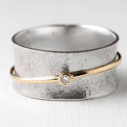 Vintage Gold Line Zirkonia Hopeinen Sormus 
